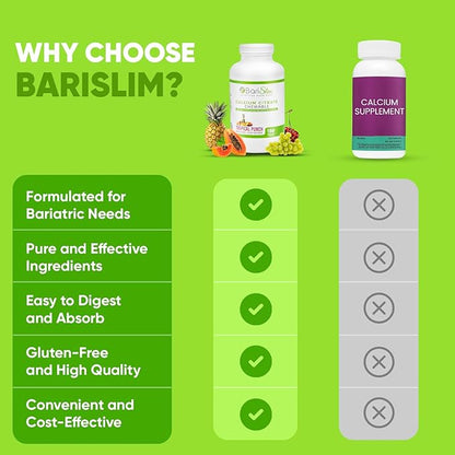 BariSlim Bariatric Calcium Citrate with Magnesium and Vitamin D Tabs - 500 mg of Calcium Citrate Per Serving - Formulated for Patients After Weight Loss Surgery | Tropical Punch (90 Servings)