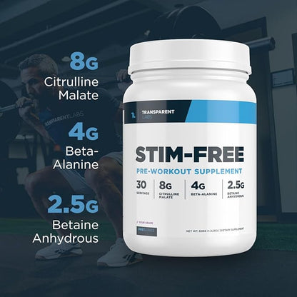 Transparent Labs Stim-Free Pre-Workout - Caffeine & Stim Free Pre Workout Powder for Men and Women with Beta Alanine Powder, Citrulline Malate, & elevATP - 30 Servings, Blue Raspberry