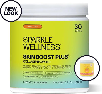 Sparkle Wellness Skin Boost Plus Verisol Collagen Peptides Protein Powder Vitamin C Orange Plus Supplement Drink, 7.7 oz