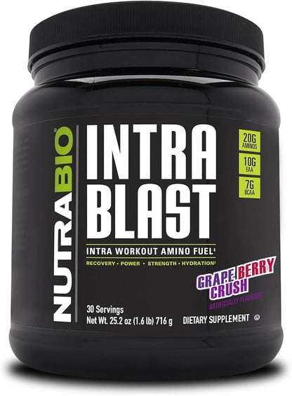 NutraBio Intra Blast BCAA EAA Electrolyte and Hydration Powder - Amino Acid Supplement, EAA/BCAA Powder - Non-GMO and Gluten Free - Grape Berry Crush- 30 Servings