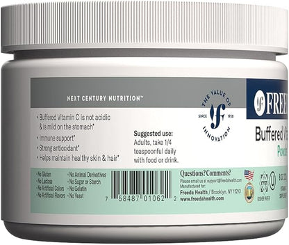 FREEDA Vitamin C - Buffered Vitamin C Powder - Kosher - Powerful Antioxidant Immune Support - Sensitive Stomach Vitamins C Drink - Calcium Ascorbate - Sugar Free Vitamin C - VIT C Supplement (8 oz)