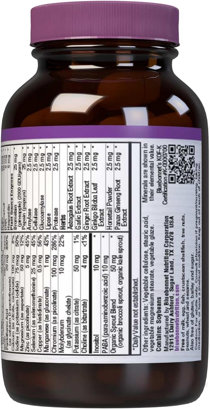 Bluebonnet Nutrition Super Earth* Single Daily* Multiple (Iron Free), for Daily Nutritional Support*, Gluten-Free, Kosher Certified, Dairy Free, Vegetarian Friendly, 30 Caplets, 30 Servings