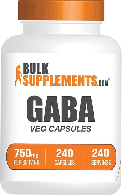 BulkSupplements.com Gamma Aminobutyric Acid Capsules - GABA Supplement, GABA Capsules, GABA 750mg - Vegan & Gluten Free, 1 Capsule per Serving, 240 Veg Capsules (Pack of 1)