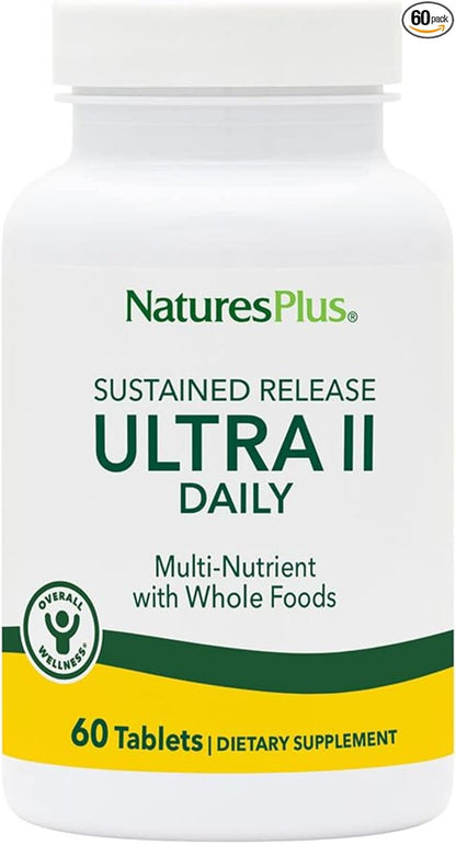 NaturesPlus Ultra II Multivitamin, Sustained Release - 60 Vegetarian Tablets - Daily Whole Food Vitamin & Mineral Supplement for Overall Health - Natural Energy Booster - 60 Servings