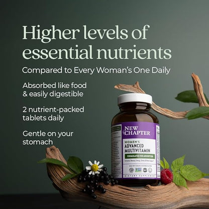 New Chapter Women's Multivitamin Advanced Formula for Stress, Bone, Immune, Beauty & Energy Support, Higher Levels of Whole-Food Fermented Essential Nutrients for Women + Iron + Vitamin D3, 72 Count