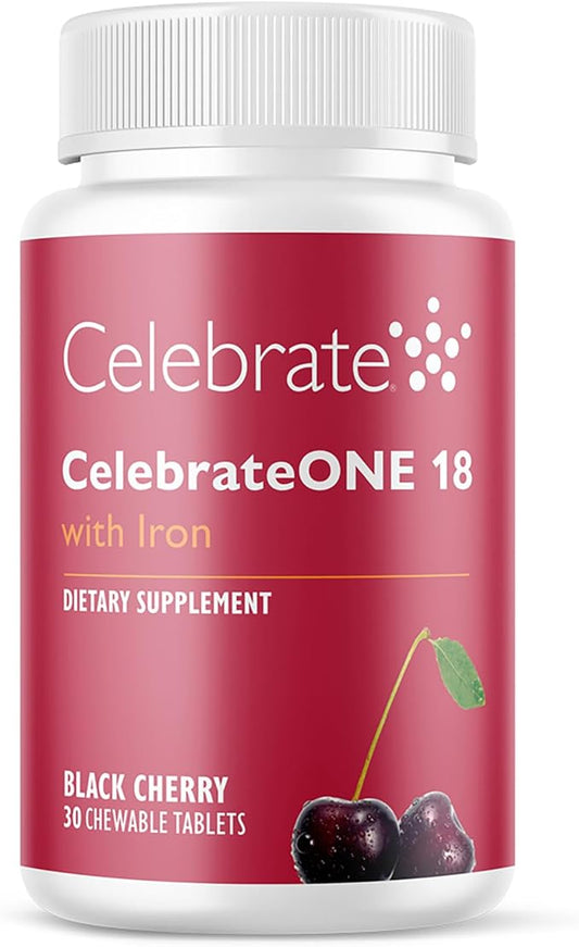 Celebrate Vitamins CelebrateONE 18 Chewables, 18mg Iron - One A Day Bariatric Multivitamin, Essential Vitamins & Minerals - Gastric Bypass & Sleeve Gastrectomy Supplement - Black Cherry (30 Tablets)