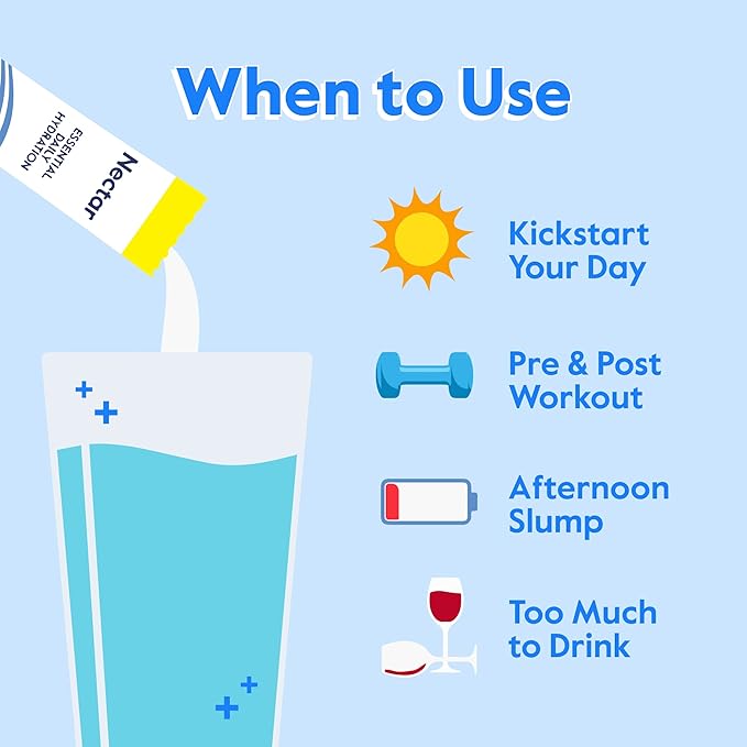 Nectar Hydration Packets - Electrolytes Powder Packets - No Sugar or Calories - Organic Fruit Liquid Daily IV Hydrate Packets for Dehydration Relief & Rehydration (Strawb. Lemon 18 Pack)