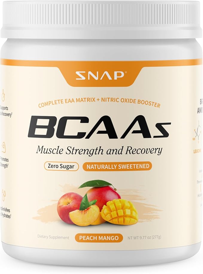 Snap Supplements Plant-Based BCAA Powder with Nitric Oxide Booster, No Artificial Flavors, Support Muscle Strength and Recovery, 30 Servings