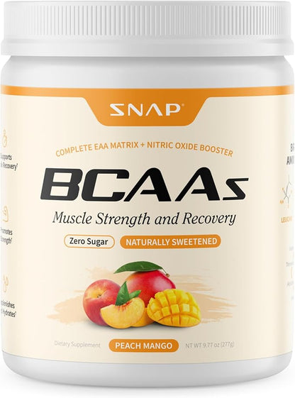 Snap Supplements Plant-Based BCAA Powder with Nitric Oxide Booster, No Artificial Flavors, Support Muscle Strength and Recovery, 30 Servings