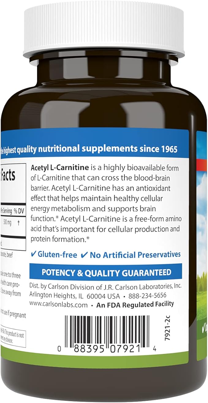 Carlson Labs Acetyl L-Carnitine, 500mg, 120 Capsules