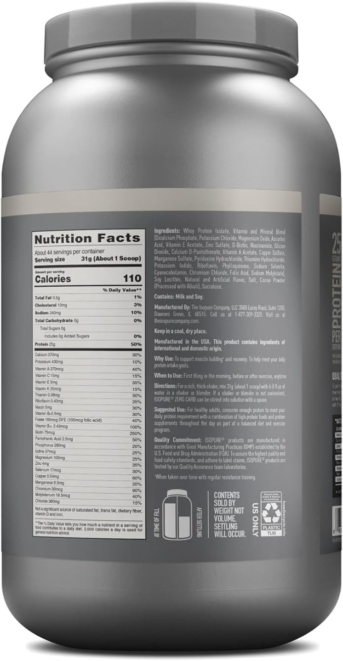 Isopure Protein Powder, Zero Carb Whey Isolate with Vitamin C & Zinc for Immune Support, 25g Protein, Keto Friendly, Cookies & Cream, 44 Servings, 3 Pounds (Packaging May Vary)