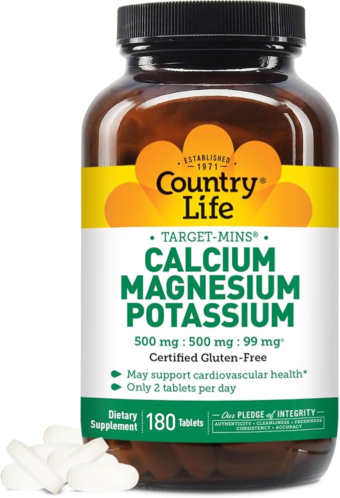 Country Life Target-Mins - Cardiovascular Health Support with Magnesium, Potassium & Calcium, Free-Form Amino Acids, Zinc-Free Electrolyte Supplement