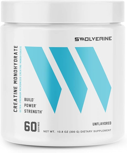 Swolverine Creatine Monohydrate | Best Micronized Creatine Powder, Kre-Alkalyn for Power, Strength, and Boost Performance (Unflavored, 60 Servings)