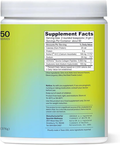 Sparkle Wellness Skin Boost Plus (Acai Lemonade) [50-Serves] | Collagen Powder Supplement with VERISOL Bioactive Hydrolyzed Collagen Peptides, Vitamin C & Hyaluronic Acid to Improve Skin Elasticity