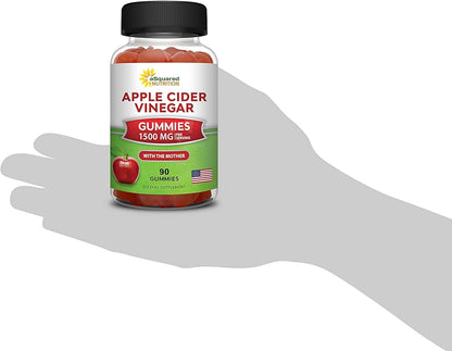 aSquared Nutrition Apple Cider Vinegar Gummies - 1500mg with The Mother - 90 ACV Gummies w/Vitamin B6 & B12, Folic Acid - Vegan Gummy Supplement Alternative to Capsules Pills & Drink