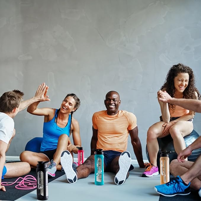 Fitness | Protein Shaker Made of Glass | Protein Shaker | Drinking Bottle | with Spiral Ball | Black