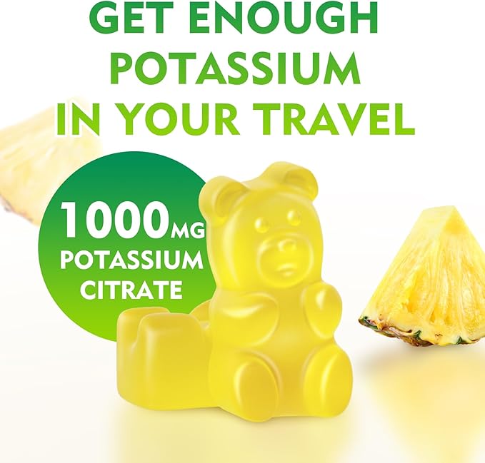 Potassium Citrate Gummies 1000mg, High Potency Potassium Supplement Gummies for Adults Women & Men, Potassium Gummies Support Leg Cramps & Muscle Health, Sugar-Free, Pineapple Flavor, 60 Count