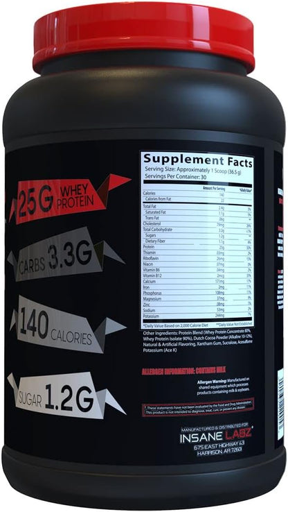 Insane Labz Insane Whey,100% Muscle Building Whey Protein, BCAA Amino Profile, Mass Gainer, Meal Replacement (Chocolate, 30 Servings)