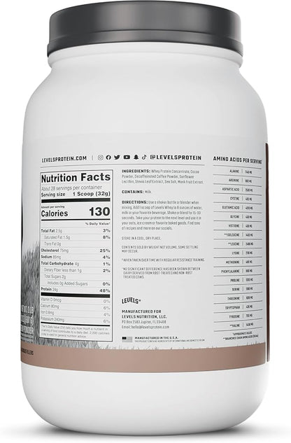 Levels Grass Fed Whey Protein Powder, No Artificials, 24G of Protein, Chocolate Mocha, 2LB
