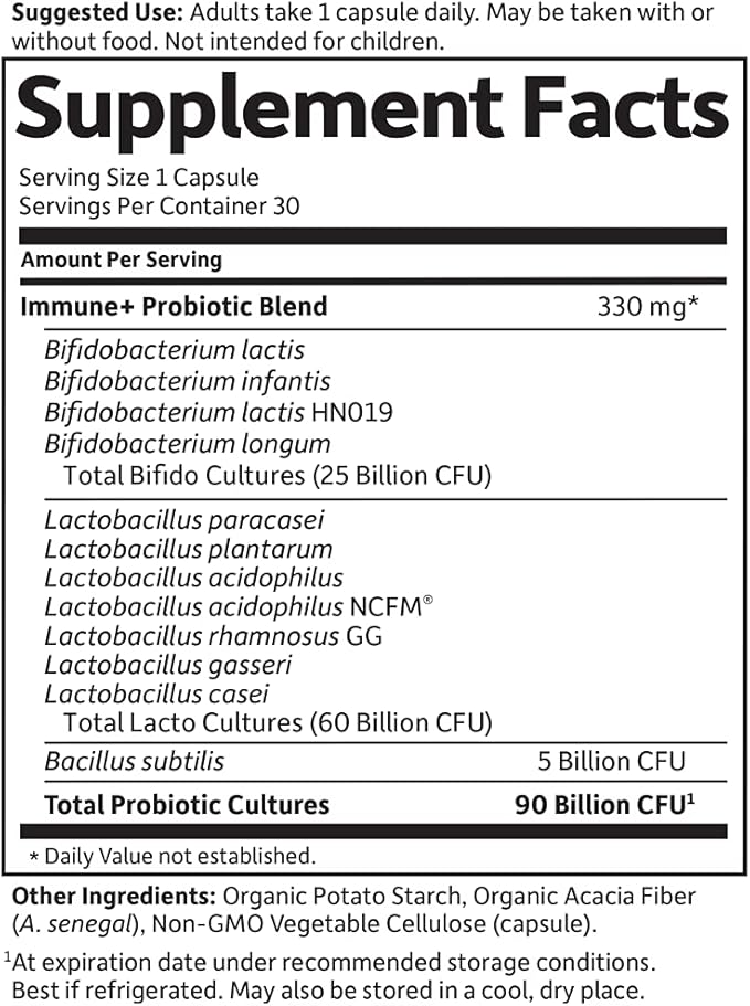 Garden of Life Dr. Formulated Probiotics Platinum Series Immune+ 90 Billion CFU Guaranteed, One a Day Probiotic Supplement Acidophilus & Rhamnosus, Vegan, Non-GMO Immune System Support, 30 Capsules