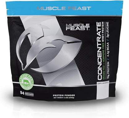 Muscle Feast Grass-Fed Whey Protein Concentrate Powder, All Natural Hormone Free Pasture Raised, Unflavored, 5lb