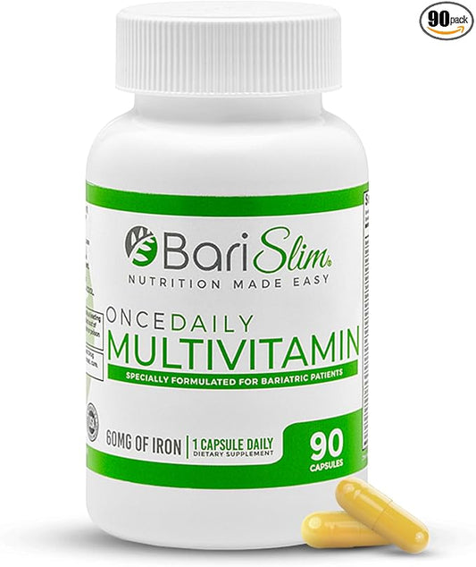 BariSlim Once Daily Bariatric Multivitamin Capsule - 60mg of Iron - Bariatric Vitamin & Supplement for Post Bariatric Surgery Including Gastric Bypass & Gastric Sleeve | 90 Day Supply