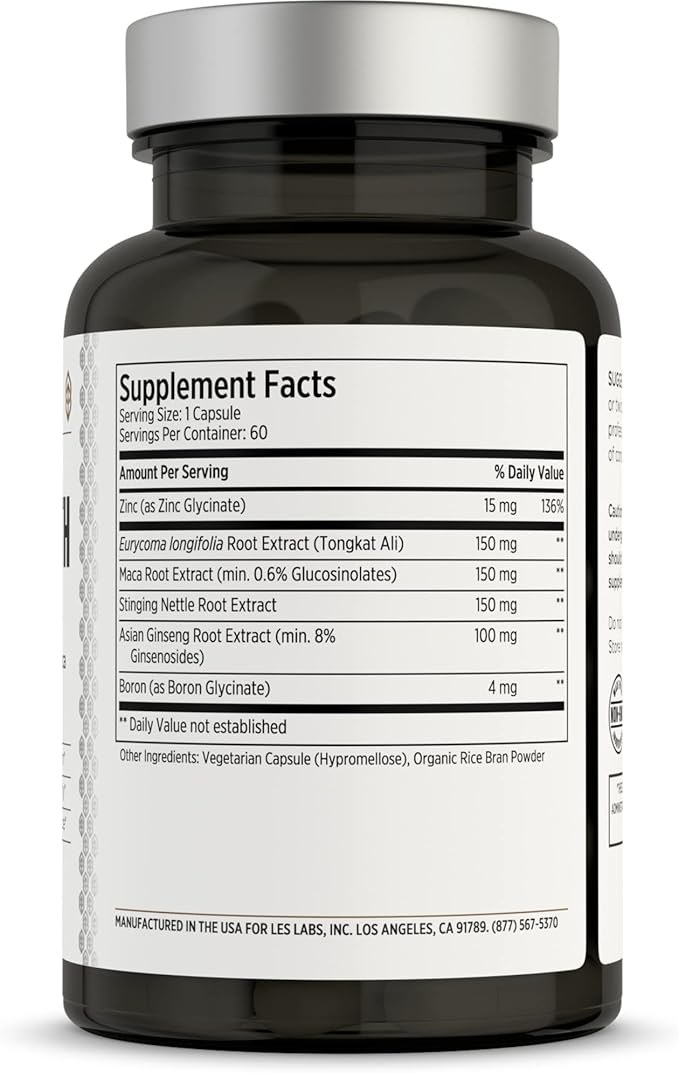 LES Labs Male Health – Enhance Hormone Production, Strength & Vitality, Drive & Endurance – Tongkat Ali, Ginseng, Maca & Boron – Non-GMO Supplement – 60 Capsules