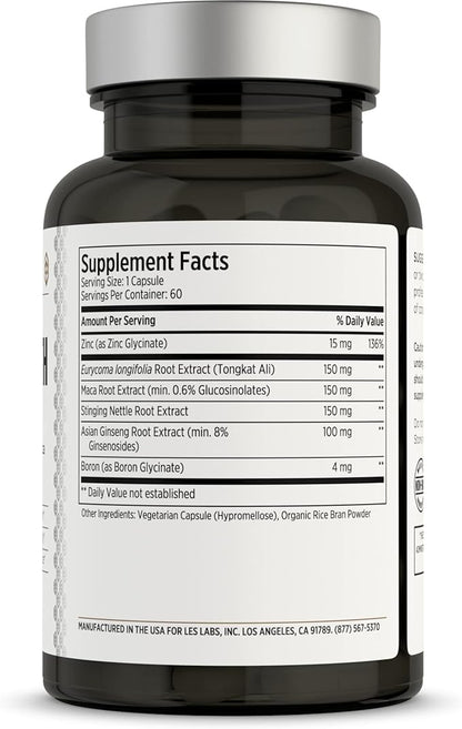 LES Labs Male Health – Enhance Hormone Production, Strength & Vitality, Drive & Endurance – Tongkat Ali, Ginseng, Maca & Boron – Non-GMO Supplement – 60 Capsules
