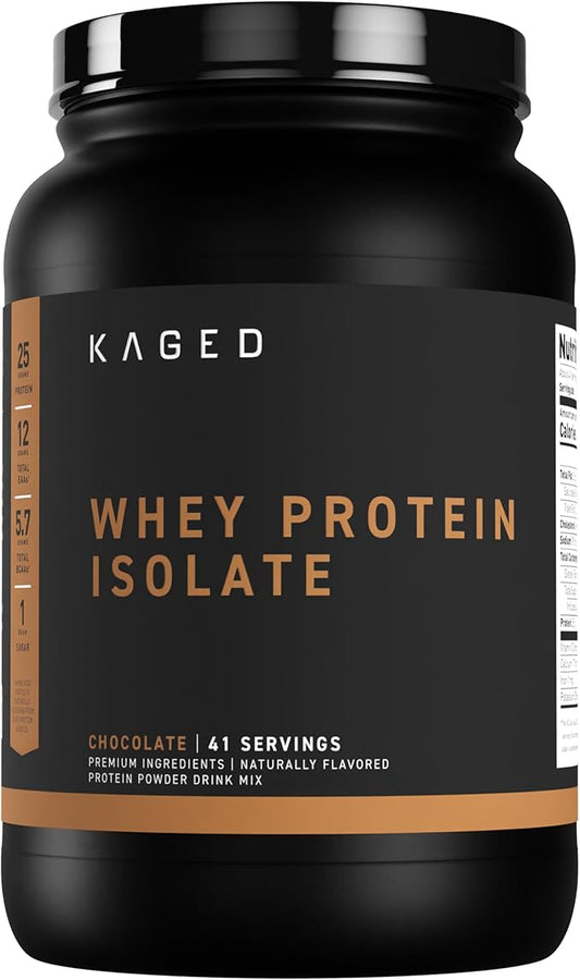 Kaged Whey Protein Isolate Powder | Chocolate | 100% Pure Low Lactose Whey | Post Workout Recovery Drink | Supports Muscle-Building | 25g per Serving | Amazing Taste, Easy Mix for Shakes | 41 Serving