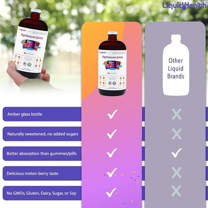 LIQUIDHEALTH Optimum Joint Support Liquid Multivitamin with Glucosamine, Chondroitin, MSM, Hyaluronic Acid - Increase Mobility, Joint Comfort, for Runners & Athletes, Sugar-Free, Vegan (3pack)