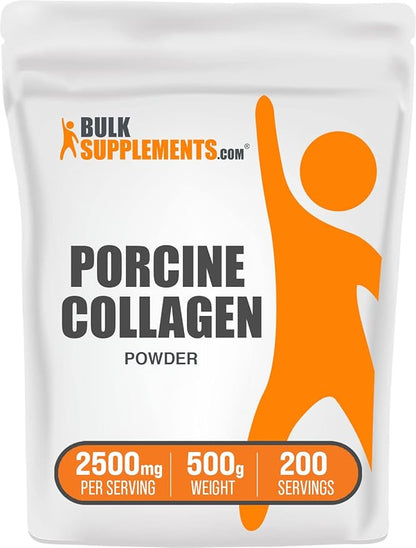 BulkSupplements.com Porcine Collagen Powder - Hydrolyzed Collagen Powder, Collagen Supplement, Collagen Protein Powder - Gluten Free, 2500mg per Serving, 500g (1.1 lbs) (Pack of 1)