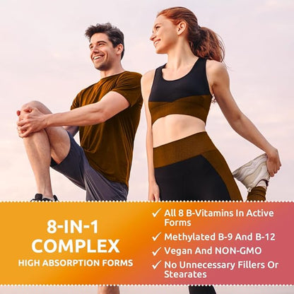 Zentastic Vitamin B-Complex - All B Vitamins with B12, B6, B9 Folic Acid, Choline, Inositol - Active and Methyl Forms - Nervous System, Energy, Metabolism, Immune Support - 90 Vegan Capsules