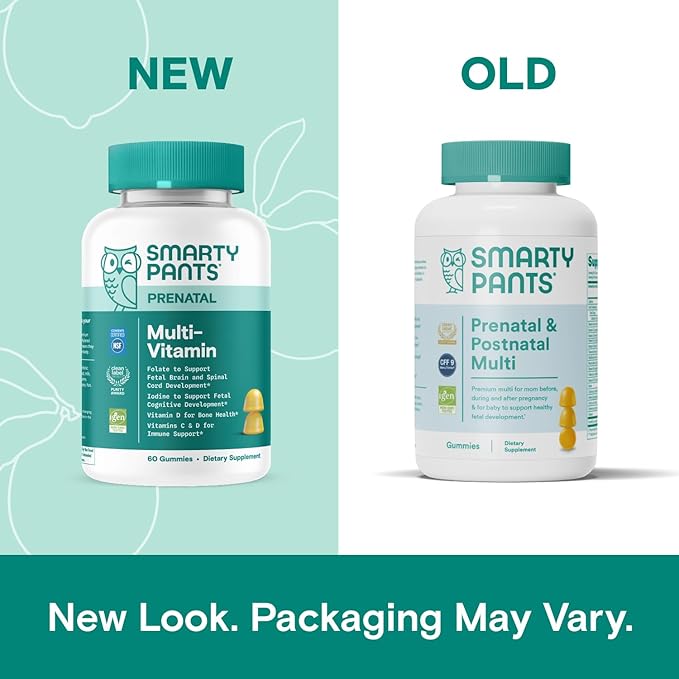 SmartyPants Prenatal Vitamins for Women, Multivitamin Gummies: Pre and Postnatal Vitamins, Biotin, Methylfolate, Vitamin D3, C, Vitamin B12, B6, Vitamin A, K & Zinc, 60 Count (30 Day Supply)