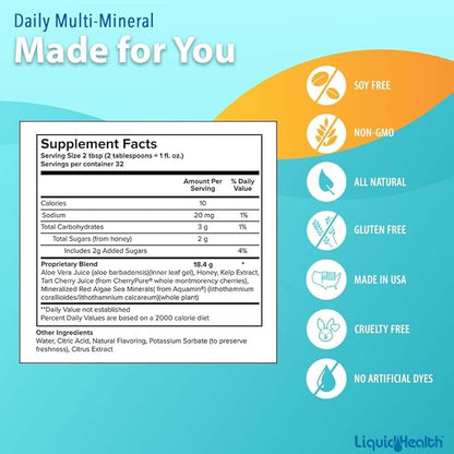 LIQUIDHEALTH Daily Multi Mineral Liquid Supplement with Fulvic Acid, Plant Based Ionic Aquamin Sea Trace Ocean Minerals - Immune Support, Energy, Gut Health, Detox - Vegetarian, Sugar-Free (32 oz)