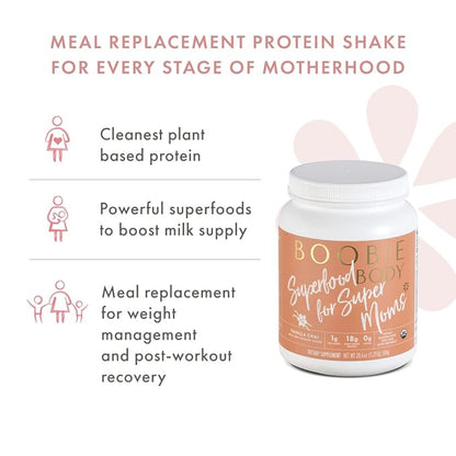 Boobie Body Superfood Protein Meal Replacement Shake, Vanilla Chai Flavor | 19g Protein | Safe For Pregnancy, Lactation, & Motherhood | Organic, Vegan, Zero Sugar, 1 Tub (20.5 oz.)