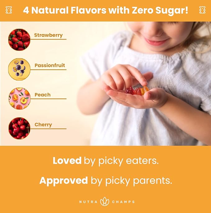 NutraChamps Kids Multivitamin Gummies | Multivitamin for Kids | 120 Gummy Vitamins for Kids | Sugar Free Kids Vitamins Gummy Multivitamin | Vegan & Non-GMO | Strawberry, Passionfruit, Peach & Cherry