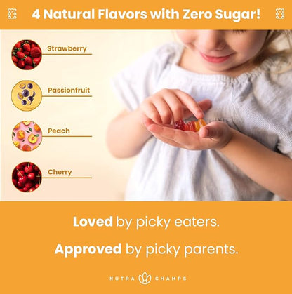 NutraChamps Kids Multivitamin Gummies | Multivitamin for Kids | 120 Gummy Vitamins for Kids | Sugar Free Kids Vitamins Gummy Multivitamin | Vegan & Non-GMO | Strawberry, Passionfruit, Peach & Cherry