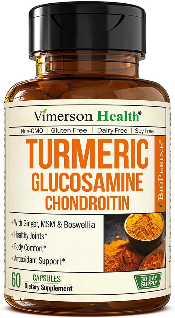 Turmeric & Glucosamine Chondroitin Joint Support Supplement for Women and Men. with Turmeric and Ginger, Boswellia, MSM, and Black Pepper (Bioperine) for Joint Health & Immune Support. 60 Capsules
