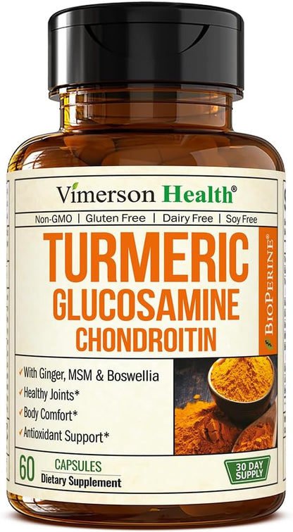 Turmeric & Glucosamine Chondroitin Joint Support Supplement for Women and Men. with Turmeric and Ginger, Boswellia, MSM, and Black Pepper (Bioperine) for Joint Health & Immune Support. 60 Capsules