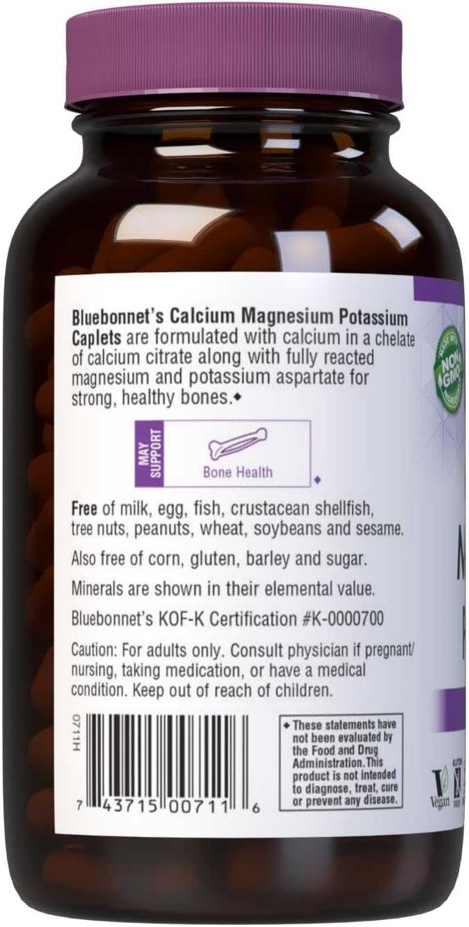BlueBonnet Calcium Magnesium Plus Potassium Caplets, Off White, 180 Count