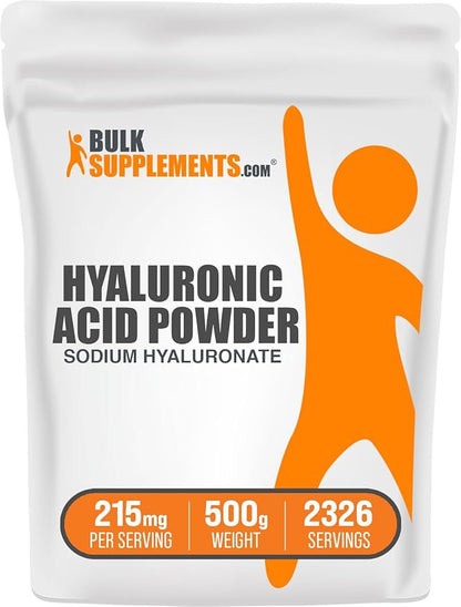 BulkSupplements.com Hyaluronic Acid Powder - Hyaluronic Acid Supplements, Hyaluronic Acid 215mg - Hyaluronic Acid Food Grade, Gluten Free - 215mg per Serving, 500g (1.1 lbs) (Pack of 1)