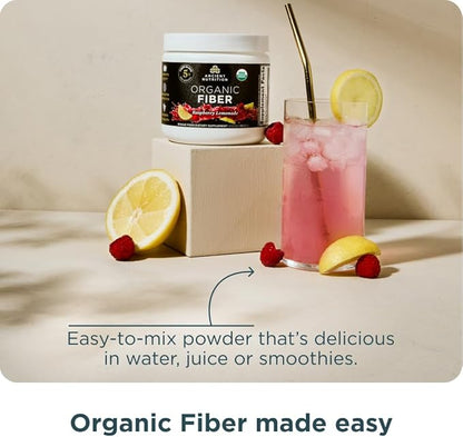 Ancient Nutrition Organic Fiber Powder, Raspberry Lemonade, Soluble Fiber from Acacia & Konjac Root, Supports Digestive Health, Reduces Bloating, 6.5 oz