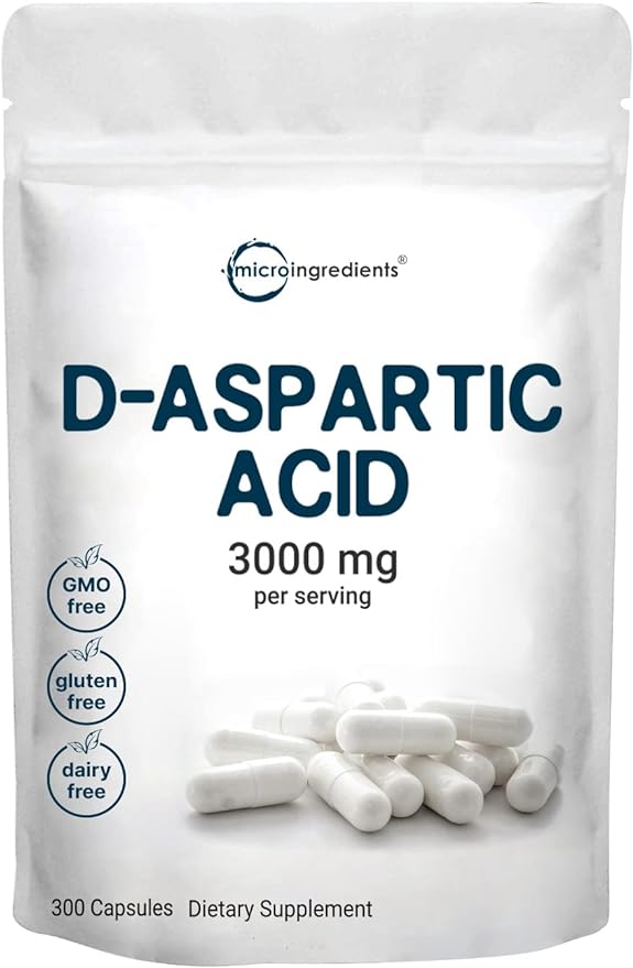 Micro Ingredients D Aspartic Acid Pills, DAA Supplement, 3000mg Per Serving, 300 Capsules, Premium D Aspartic Acid, Non-GMO