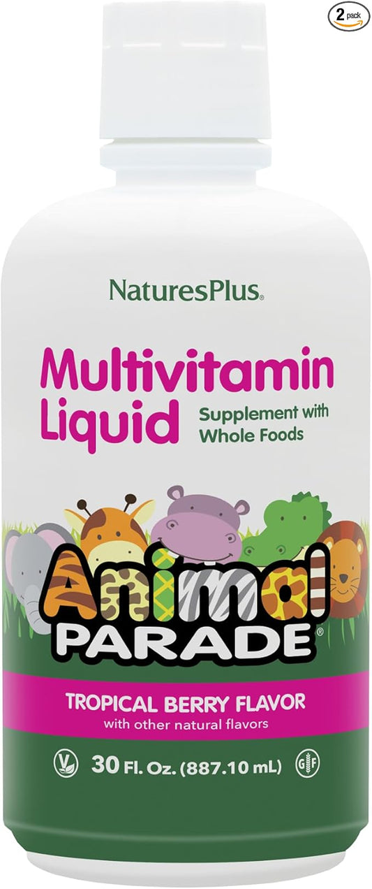 NaturesPlus Animal Parade Children's Liquid Multivitamin, Tropical Berry Flavor - 30 fl oz, Pack of 2 - Whole Food Supplement - Vegetarian, Gluten Free - 120 Total Servings