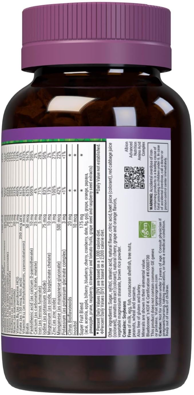 Bluebonnet Nutrition Rainforest Animalz Whole Food Based Multiple Chewable Tablet, Kids Multivitamin & Mineral, Vitamin C, D3, Iron, Gluten Free, Milk Free, Kosher, 180 Chewable Tablets, Mixed Flavor