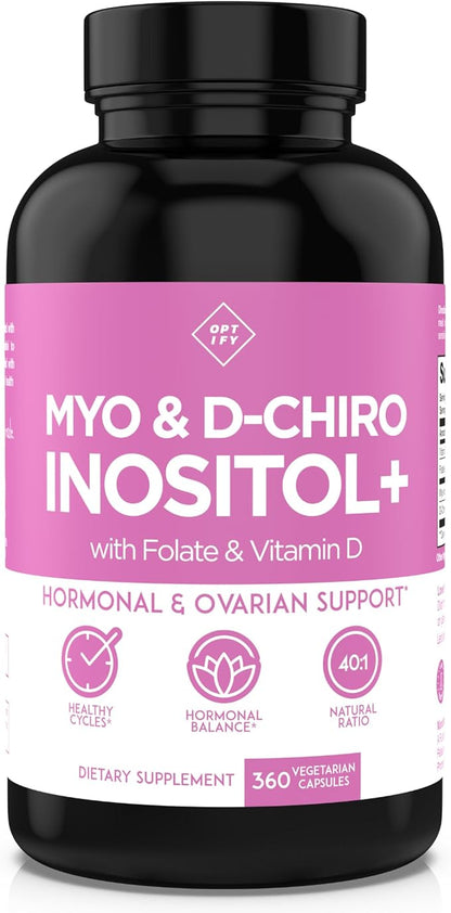 Premium Inositol Supplement - Myo-Inositol and D-Chiro Inositol Plus Folate and Vitamin D - Ideal 40:1 Ratio - Healthy Hormone Balance & Healthy Ovarian Support for Women - Vitamin B8-90 Day Supply