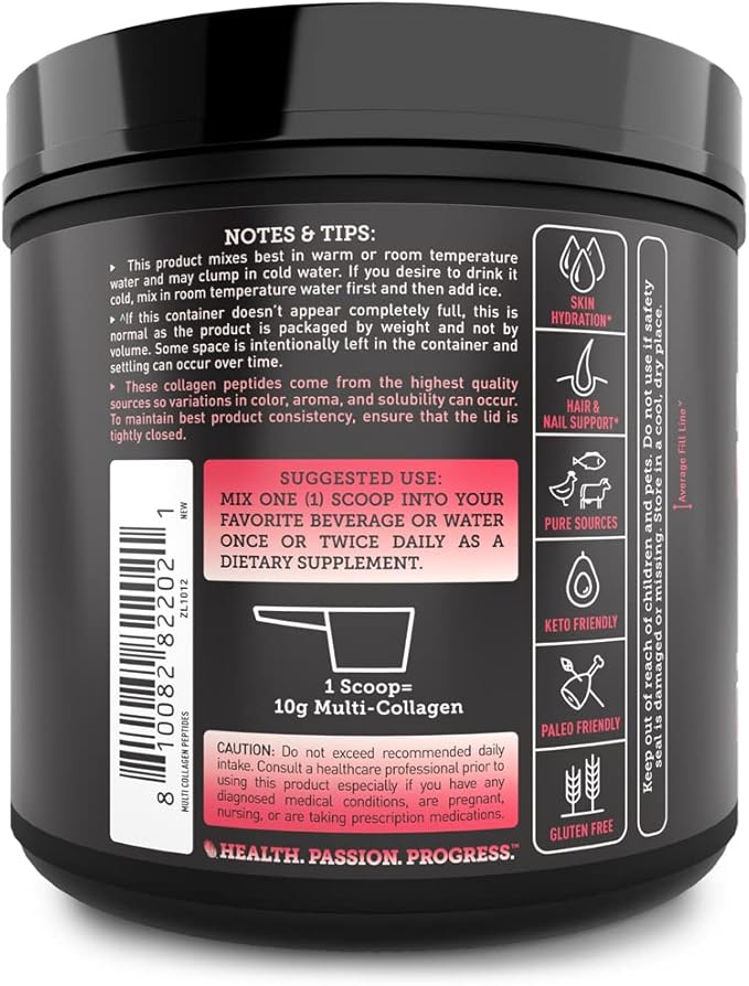 Premium Multi Collagen Peptides Protein Powder (1, 2, 3, 5 & 10) with Vitamin C, Biotin, Hyaluronic Acid, for Hair Skin and Nails - Marine, Bovine, Chicken & Eggshell (Strawberry, 45 Servings)