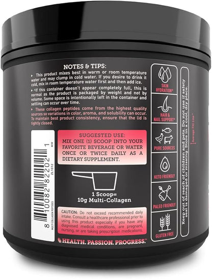Premium Multi Collagen Peptides Protein Powder (1, 2, 3, 5 & 10) with Vitamin C, Biotin, Hyaluronic Acid, for Hair Skin and Nails - Marine, Bovine, Chicken & Eggshell (Strawberry, 45 Servings)