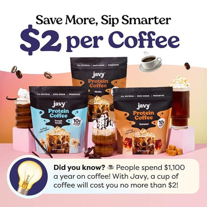 Javy Mocha Protein Coffee - Premium Whey Protein & Instant Iced Coffee - 100% Arabica Coffee - Zero Artificial Flavors & Sweeteners, 20 Servings