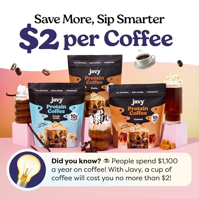 Javy Original Protein Coffee - Premium Whey Protein & Instant Iced Coffee - 100% Arabica Coffee - Zero Artificial Flavors & Sweeteners, 6 Servings